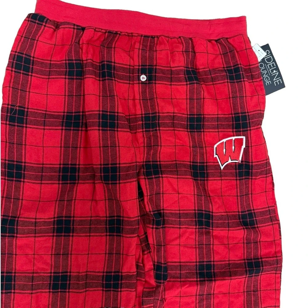 NWT Wisconsin Badgers Flannel Lounge Pants Men's L  Red Black Pajama Bottom PJ